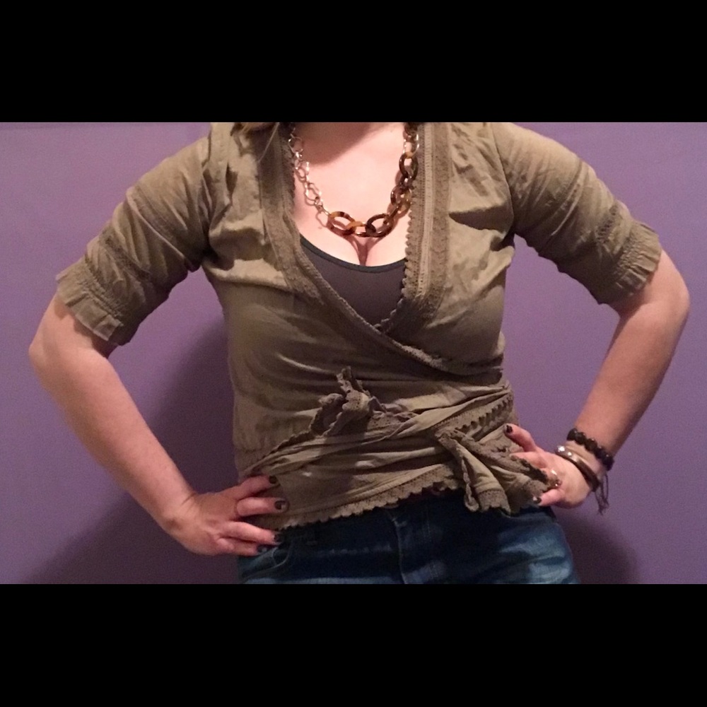 Banana Republic Wrap Top in Army Green 3/4 Sleeve
